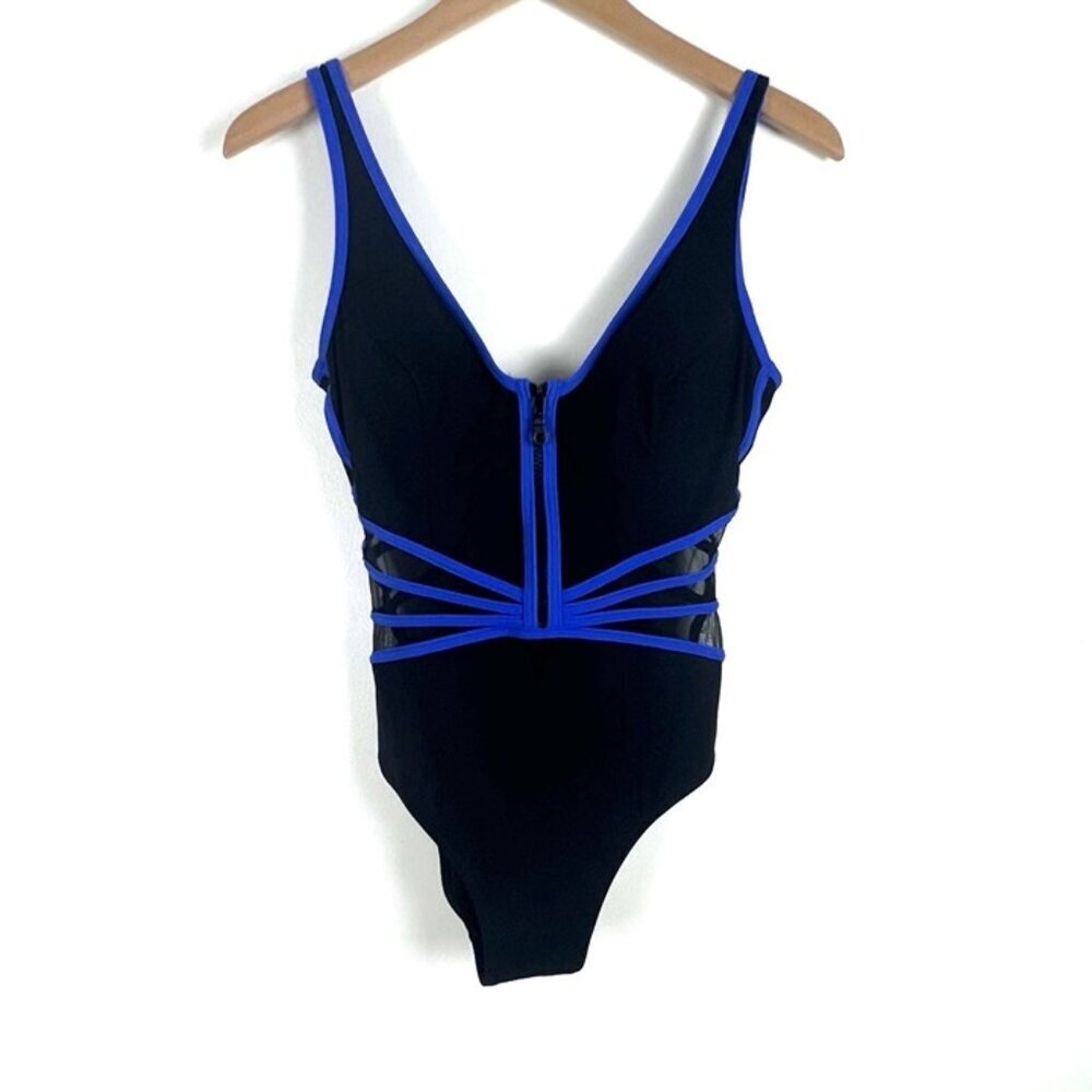 PROFILE by GOTTEX Grand Prix Swimsuit‎ sz 8 Mesh Panels Zip Optical Illusion